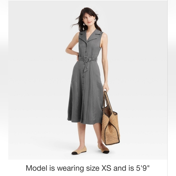 A New Day Woman's Sleeveless Collared Midi Shirtdress With Pockets - Picture 3 of 15